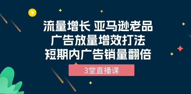 大发现,流量增长课程:亚马逊老品广告放量增效打法,广告销量翻倍(3堂直播课)