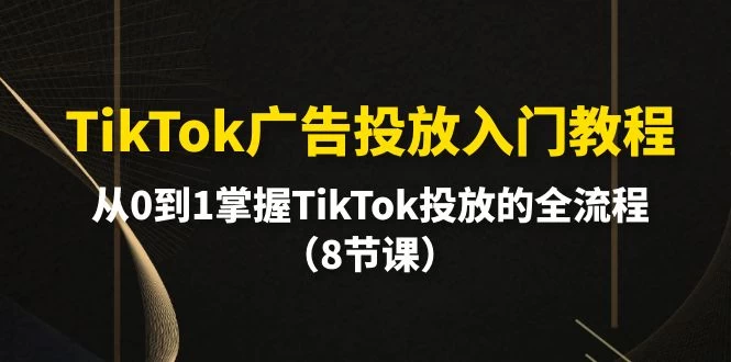 大揭秘,TikTok广告投放教程,掌握TikTok投放的全流程(8节课)