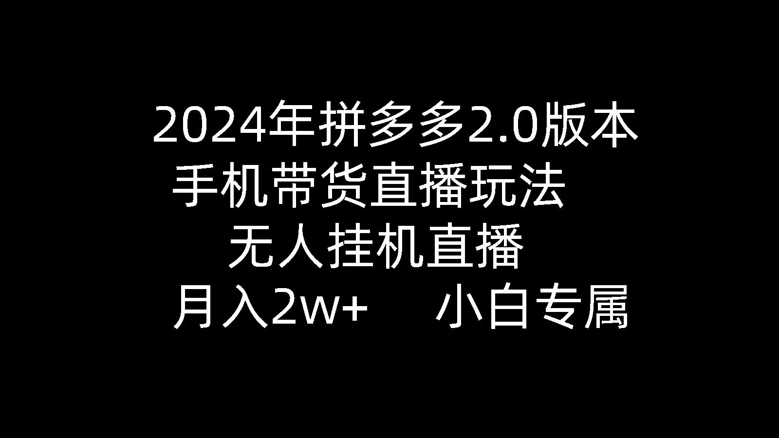 2024年拼多多2.0版本,手机带货,无人挂机直播, 月入2w+, 小白专属